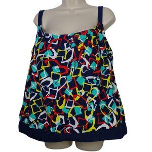 Catalina Swim Tankini Top Women Plus Size 2X 18W 20W Blue Multicolor Geometric